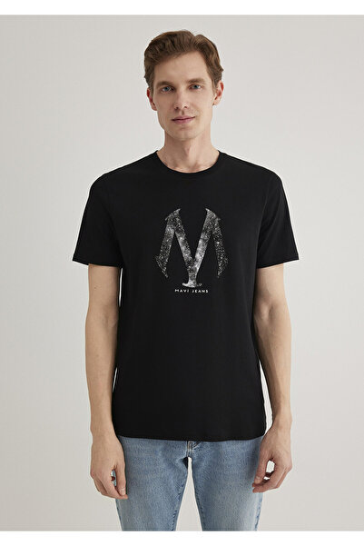 Mavi Schwarzes T-Shirt mit Siegellogo-Aufdruck, Slim Fit / Slim Fit 0611023-900