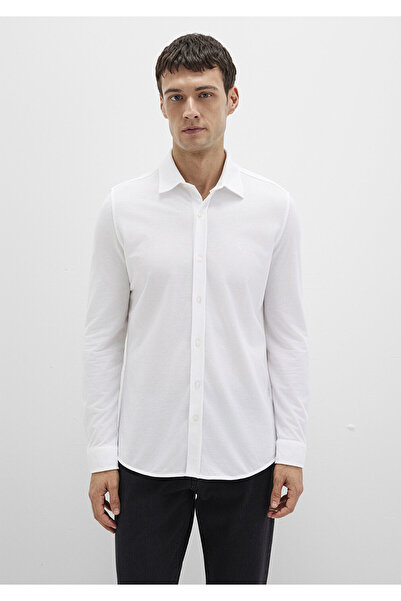 Mavi Beyaz Örme Gömlek Fitted / Vücuda Oturan Kesim 0210294-620
