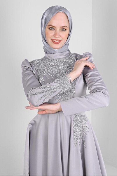 Alvina PUL PAYET İŞLEMELİ MAT SATEN ABİYE ELBİSE 50370