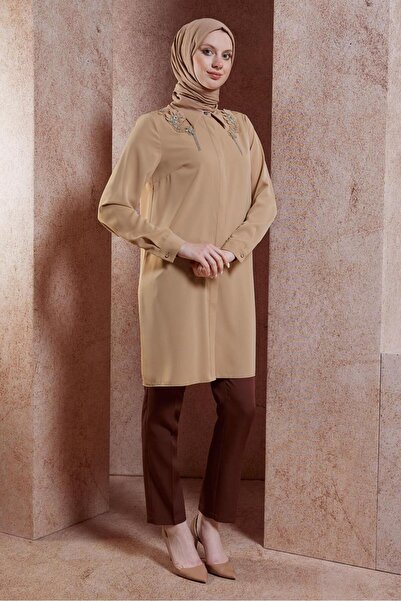 Alvina 44667 Model Hijab Tunic - Stone Detailed