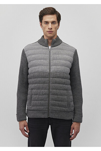 Mavi Fermuarlı Gri Triko Hırka Slim Fit / Dar Kesim 070804-34686