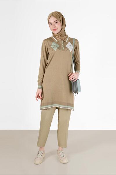 Alvina BAKLAVA PATTERNED DETAILED POLO COLLAR KNITWEAR TUNIC 42109