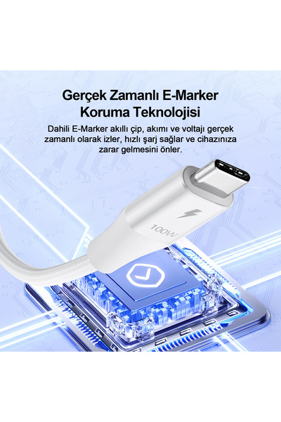 Airbot Airbot 100W 1,5 Metre Type-C’den Type-C’ye Şarj Kablosu,Ultra Hızlı Şarj, Android Uyumlu SiyahCTC100
