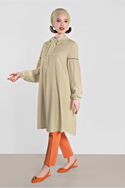 Alvina Embroidery Detailed Scarf Collar Tunic 4337