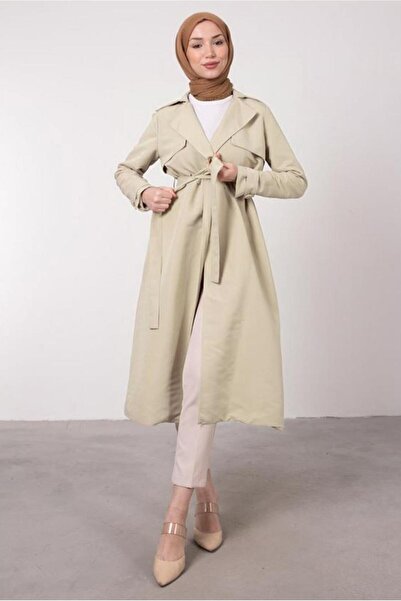 TRENDTESETTÜR Γυναικεία Μπεζ (STONE) Καμπαρντίνα με διπλό γιακά με ζώνη και τσέπες T 1331