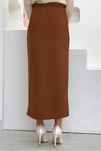TRENDTESETTÜR Women's Tan Elastic Waist Pencil Skirt T 4701