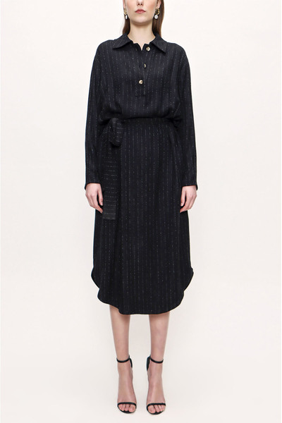 SOCIETA Çizgili Kemerli dökümlü elbise 93776