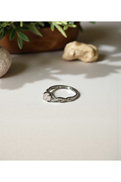 Taş-Mir Pembe Kuvars Taşı Doğal Taş Ayarlamalı Yüzük