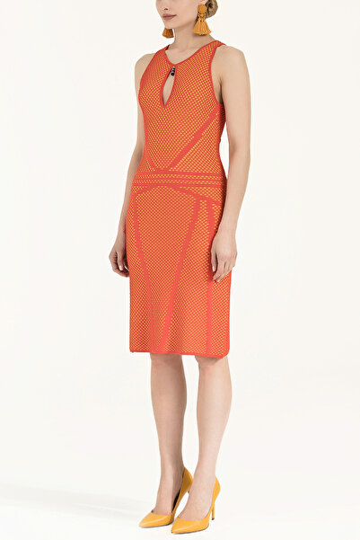 SOCIETA Sarı Desen örgülü triko elbise 28034