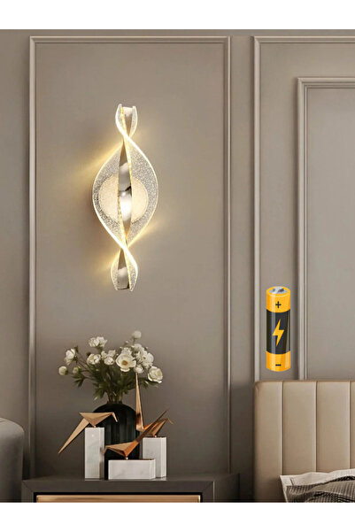 burenze Modern Luxury Queen Ledli Pilli Aplik Gold Sarı Aç Kapa Butonlu Kablosuz Tak Çalıştır Duvar Apliği