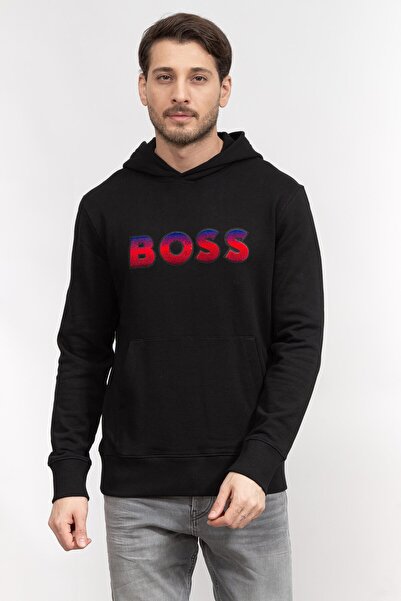 BOSS Degrade Logolu, Pamuklu Havlu Kumaştan, Normal Kesim Kapüşonlu