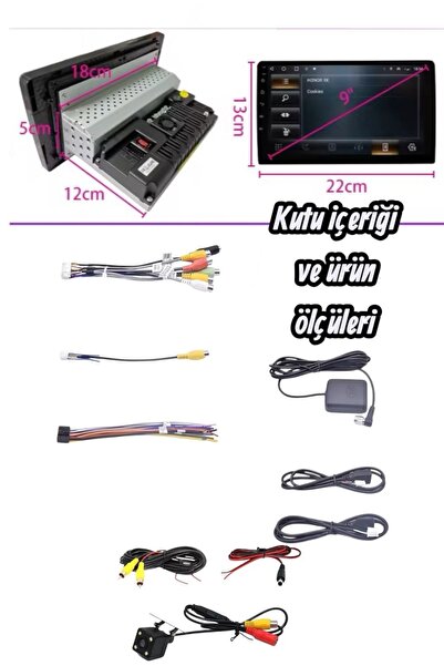 Painner P-9002 9inç Android 2gb Ram 32gb Hafıza Tek Din Carplay Multimedya Oto Teyp Wi-fi Park Kamera