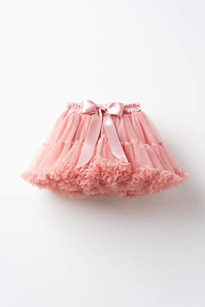 Banamio Rio Bow Detailed Lined Fluffy Carnival Tutu Skirt (DRUED ROSE)