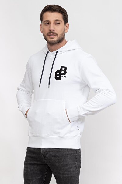 BOSS Erkek Uzun kollu Günlük Kullanım Normal kesim Beyaz Sweatshirt 50499925-100