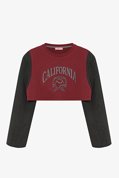 Quzu Blazer Garnili Padded Crop Sweatshirt Burgundy