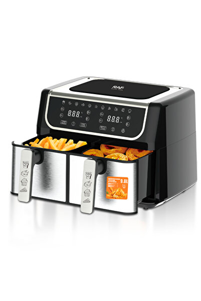 raf مقلاة هوائية مزدوجة سعة 9 لتر (4.5 لتر + 4.5 لتر) | مقلاة هوائية رقمية بق...