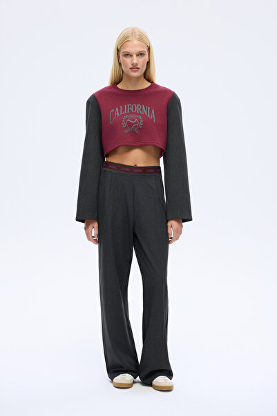 Quzu Blazer Garnili Padded Crop Sweatshirt Burgundy