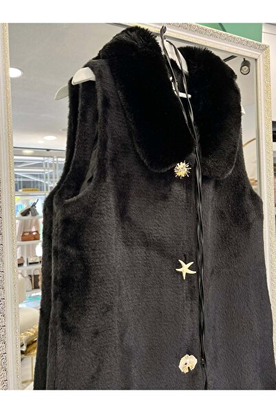 MERAM BUTİK Vatkatex Fur Angora Vest - Black - 1