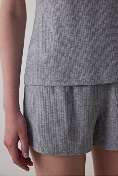 Penti Gri Melanj Lilah Dantel Detaylı Ayarlanabilir Askılı Şortlu Pijama Takımı