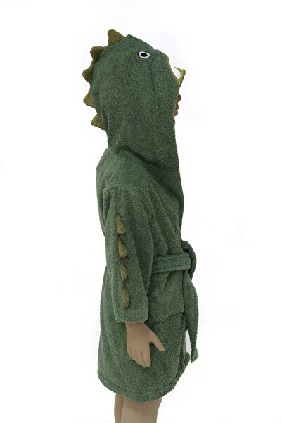 AİRYCOT 100% Cotton Kids Bathrobe Green Dinosaur
