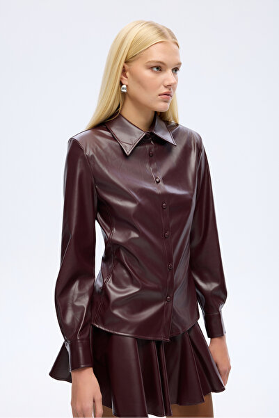 Quzu Bele Oturan Deri Gömlek Bordo