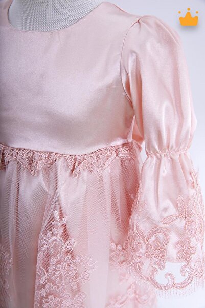 Babyhola Kız Bebek Bayramlık Uzun Kollu Mevlüt Kıyafeti Yenidoğan Dantelli Saten Abiye Elbise