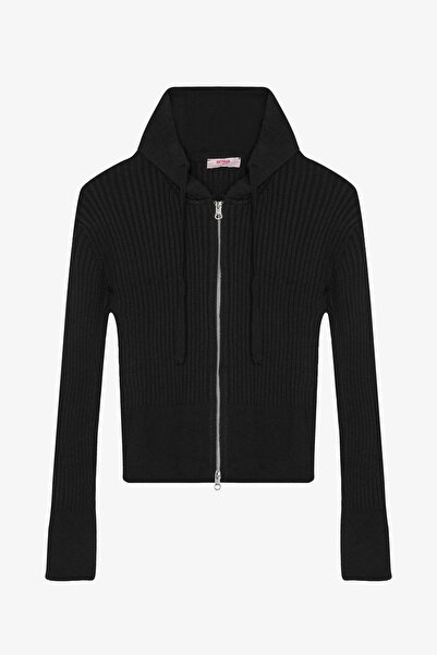 Quzu Трикотажний кардиган з капюшоном на блискавці, чорний