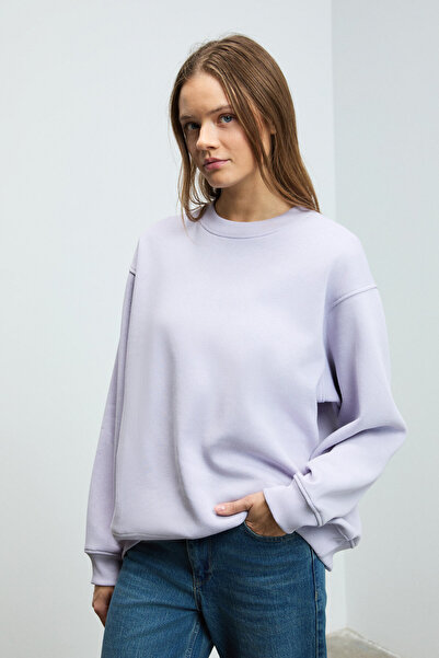 GRIMELANGE Γυναικείο Φούτερ KARIUS από Οργανικό Βαμβάκι, Oversized , με Στρογγυλή Λαιμόκοψη και Λιλά Χρώμα