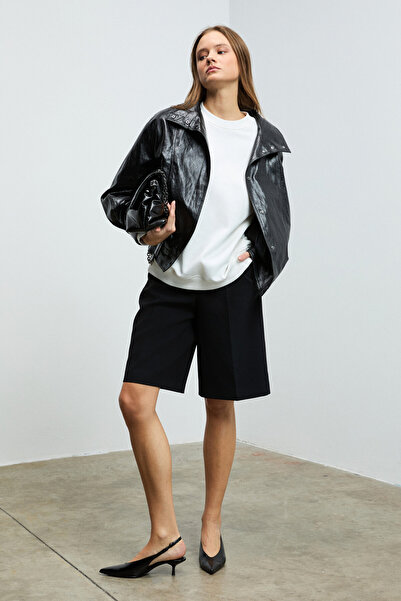 GRIMELANGE Karius women's organic cotton oversize round neck white sweatshirt with fleece lining