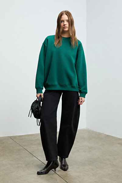 GRIMELANGE Γυναικείο φούτερ KARIUS από οργανικό βαμβάκι με στρογγυλή λαιμόκοψη και σκούρο πράσινο χρώμα