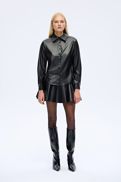 Quzu Bele Oturan Deri Gömlek Siyah