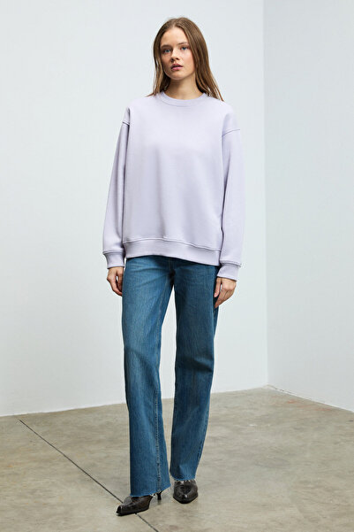 GRIMELANGE Γυναικείο Φούτερ KARIUS από Οργανικό Βαμβάκι, Oversized , με Στρογγυλή Λαιμόκοψη και Λιλά Χρώμα