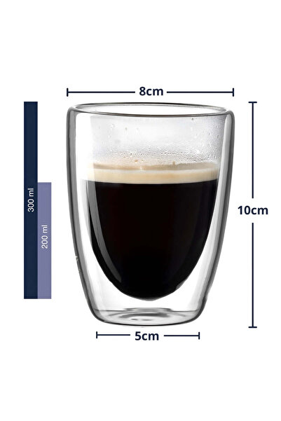 Köken Set de 2 căni termorezistente cu pereți dubli, 300 ml, sticlă borosilicată, transparente, design modern