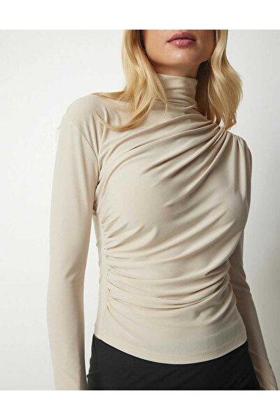 SartoMano Kadın Büzgü Detaylı Dik Yaka Bluz