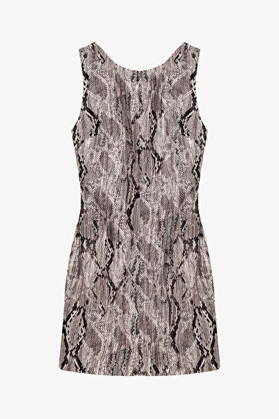 Quzu Αμάνικο Μίνι Φόρεμα με σχέδιο φιδιού καφέ