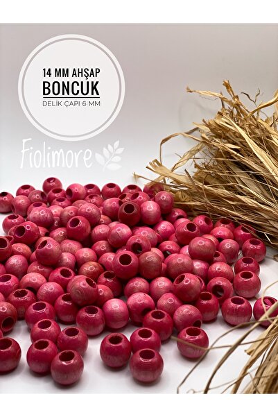 Fiolimore Mărgele din lemn roz de 14 mm (50 Gr 47 bucăți) Diametru gaură lată 6 mm Macrame Geantă Brățară Bijuterii Colorate