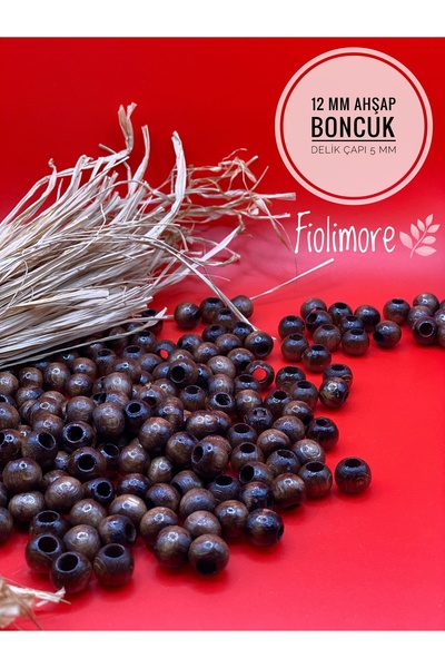 Fiolimore 12 mm Brown Wooden Beads (50 Gr 87 Pieces) Hole Diameter 5 mm Macra...