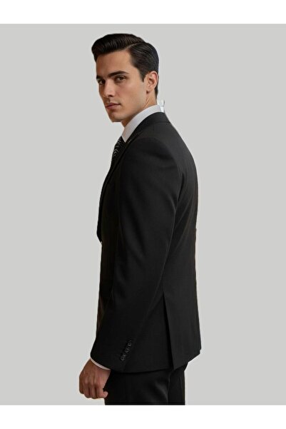 HERMOSE Modern Fit Kruvaze Siyah Takım Elbise