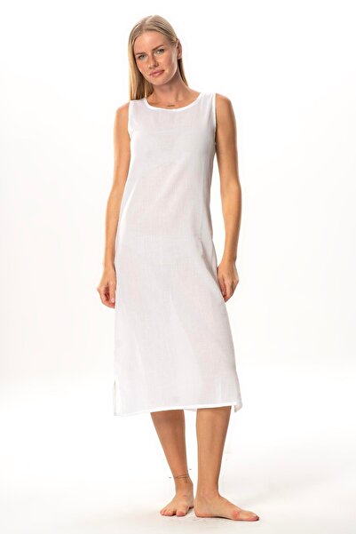 Eliş Şile Bezi Jupon de bumbac Sile Pânză Rochie lungă Căptușeală Curea groasă pentru atlet Alb Byz