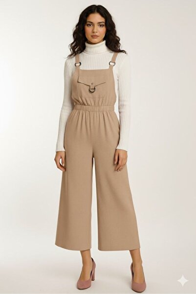 ELONİ Women's Linen Loose Leg Strap Loose Jumpsuit