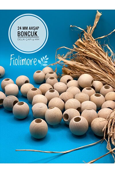 Fiolimore 24 ملم خرز خشبي خام (13 قطعة) حقيبة مكرامية مستديرة تصميم خرز خشبي ...