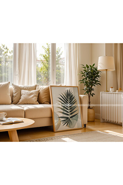 Tontilika Minimalist Yaprak Desenli 3'lü Ahşap Çerçeveli Tablo Seti