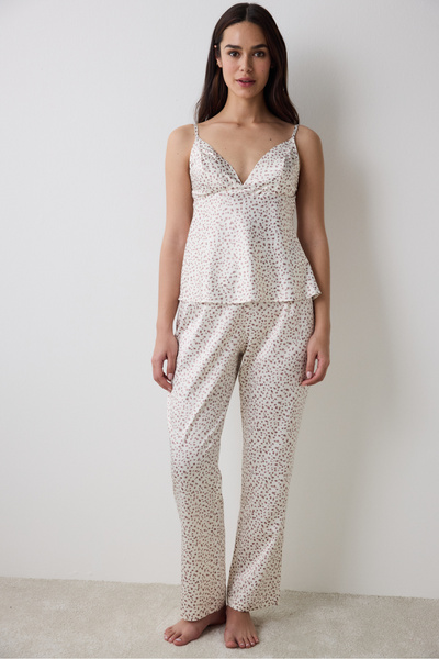 Penti Lilah Saten Ekru Pantolon Pijama Altı