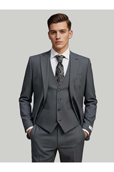 HERMOSE Mavi Yelekli Takım Elbise Modern Fit