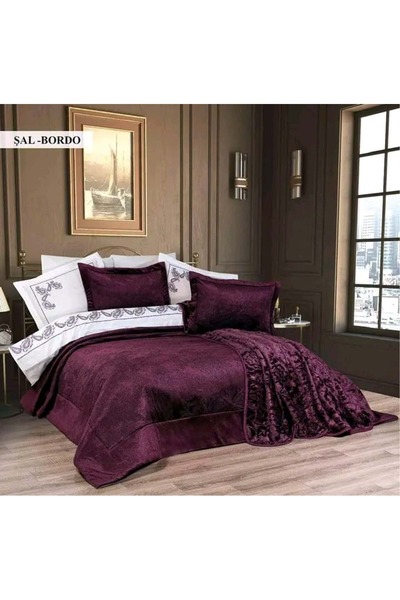 The Ecosse 10 Parça Çeyiz Seti (Battaniye+Nevresim Takımı+Yatak Örtüsü)-Şal B...