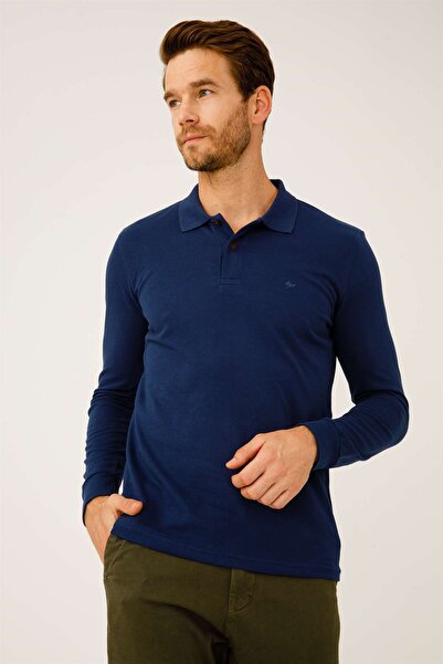 İgs Erkek İndigo Polo Yaka Düğmeli Sweatshirt
