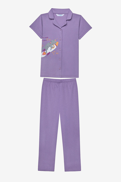 Penti Kız Çocuk Cat Gömlek Pamuklu Lila Pijama Takımı