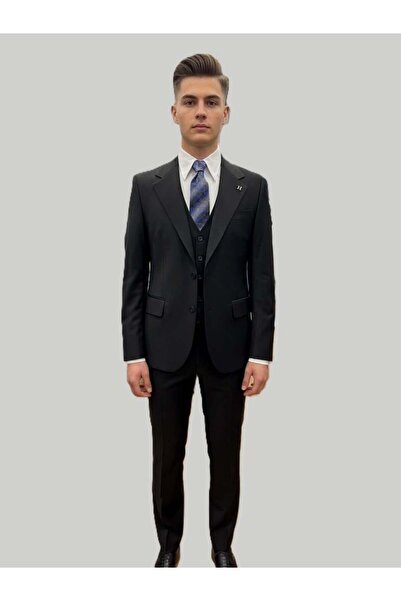 HERMOSE Black Modern Fit Vest Men's Suit