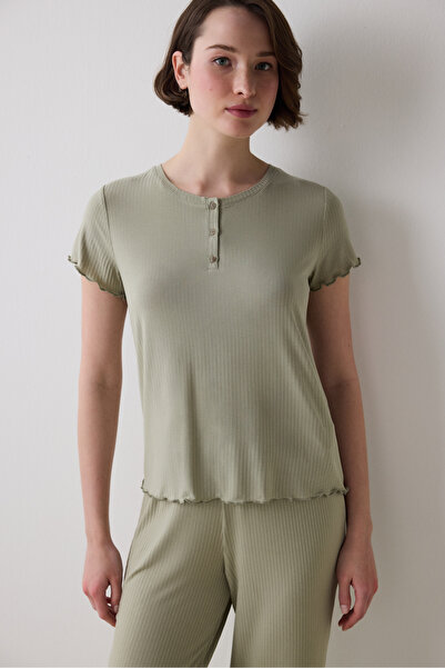 Penti Bloom Solid Haki Tişört Pijama Üstü