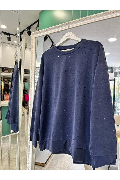 MERAM BUTİK ADN MINI STONE EMBELLISHED SWEAT KNIT CUPRA - NAVY BLUE - 4